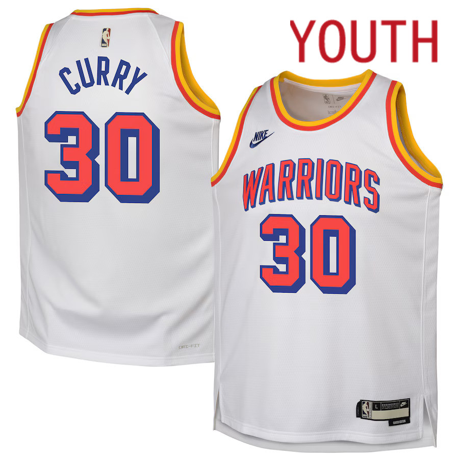 Youth Golden State Warriors #30 Stephen Curry Nike White 2024-25 Swingman NBA Jersey